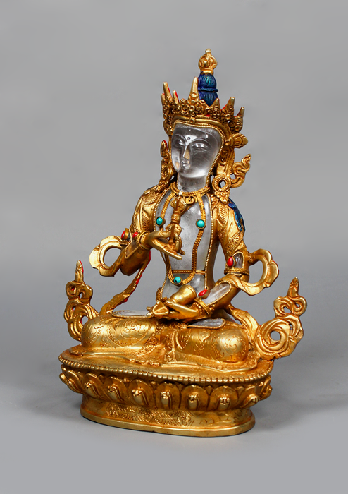 Gold Plated Crystal Vajrasattva Statue 9"H