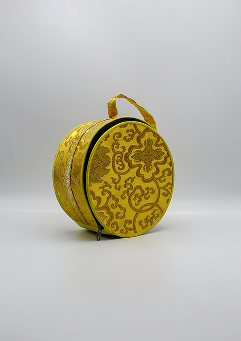 Full Moon Singing Bowl Yellow Brocade Travel Bag 7"
