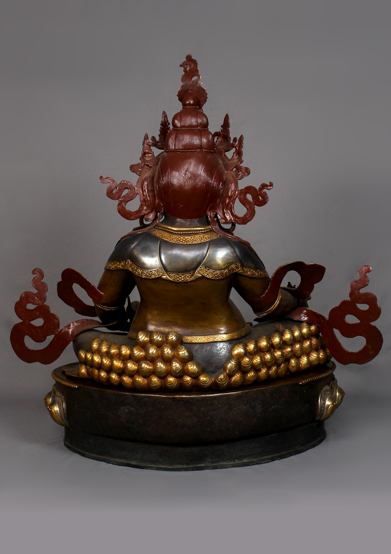 Large 2 ft Partly Gold-Plated Dzambala Statue – Handcrafted Tibetan Buddhist Wealth Deity Sculpture