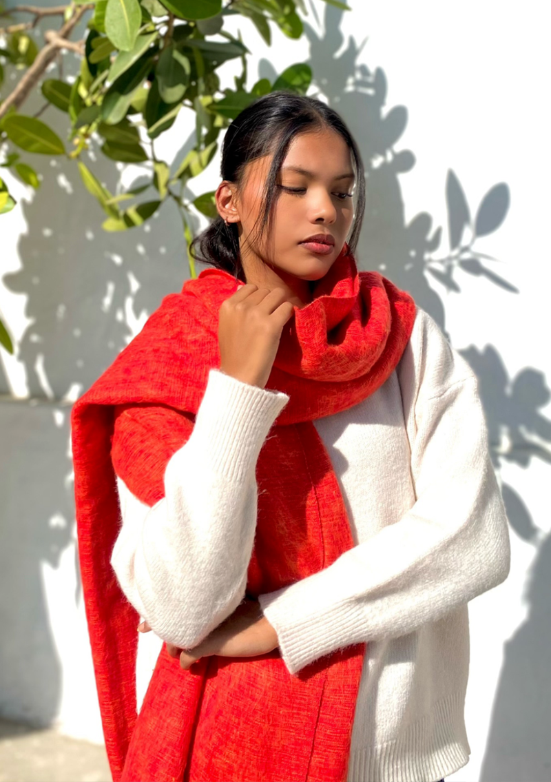 Himalayan Yak Wool Yoga Blanket Shawl Rust Mix Orange
