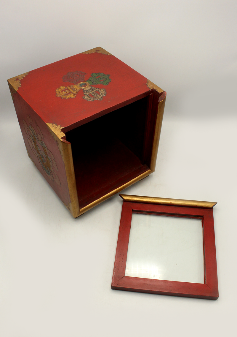 HandCrafted Tibetan Wooden Box for the Ritual Treasure Vase- The two golden fish