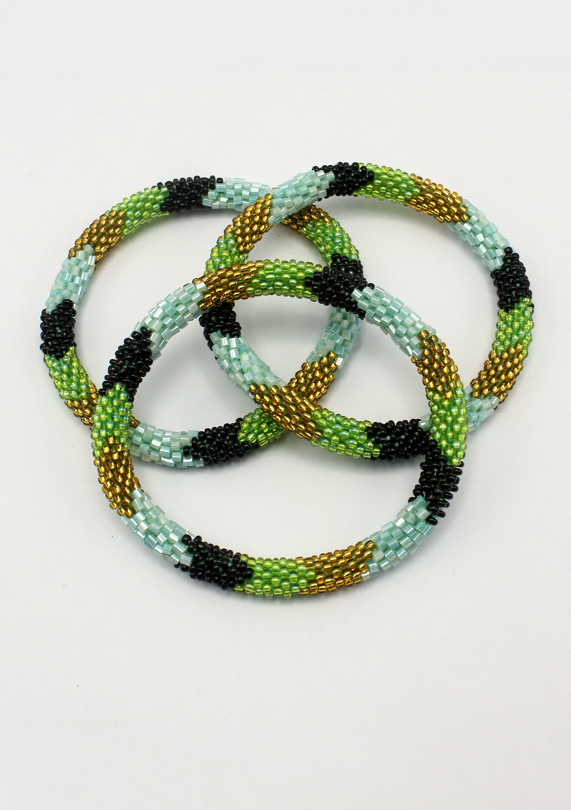 Blue Gold Stripe Reef Roll on Beads Bracelet