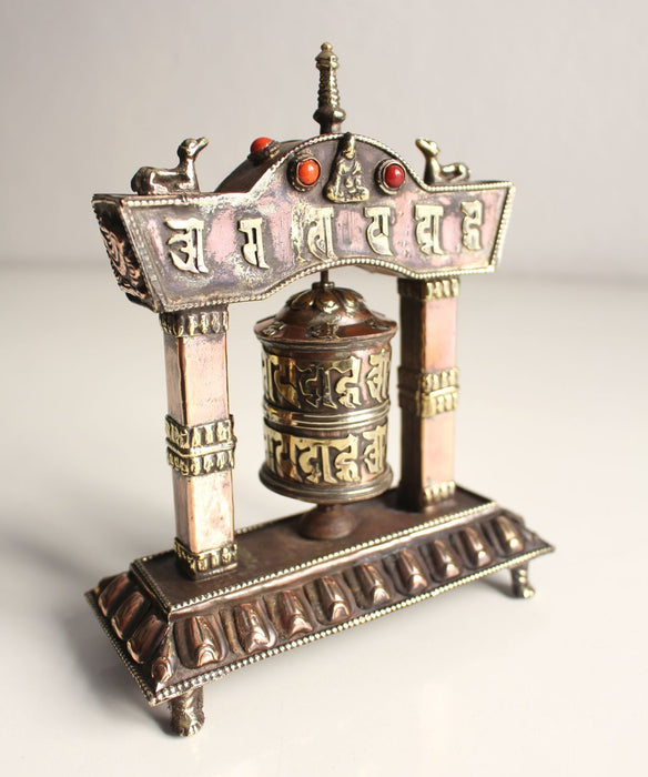 Om Mani Tibetan Prayer Wheel in a Potala Metal Frame