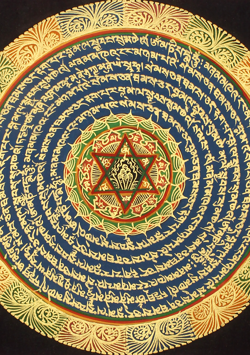 Om Mani Flaming Jewel Thangka Painting