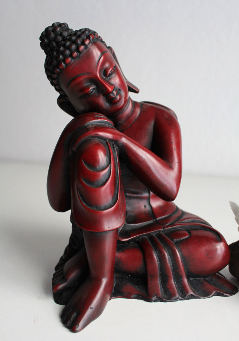 Coral Toned Resin Statue of Resting Buddha 7.5" High