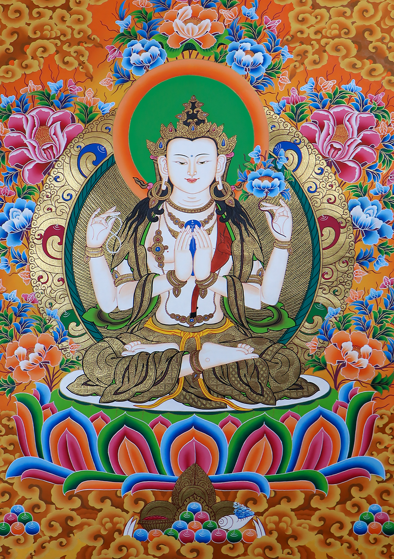 Chenrezig Single Deity God of Comapassion Thangka Painting