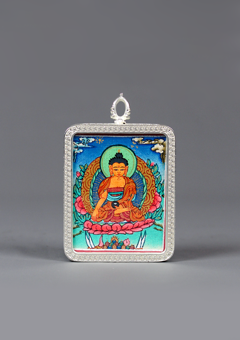 Hand Painted Mini Shakyamuni Thangka Amulet Pendant