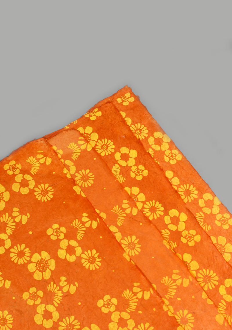 Flower Printed Yellow and Orange Lokta Paper Gift Wrap