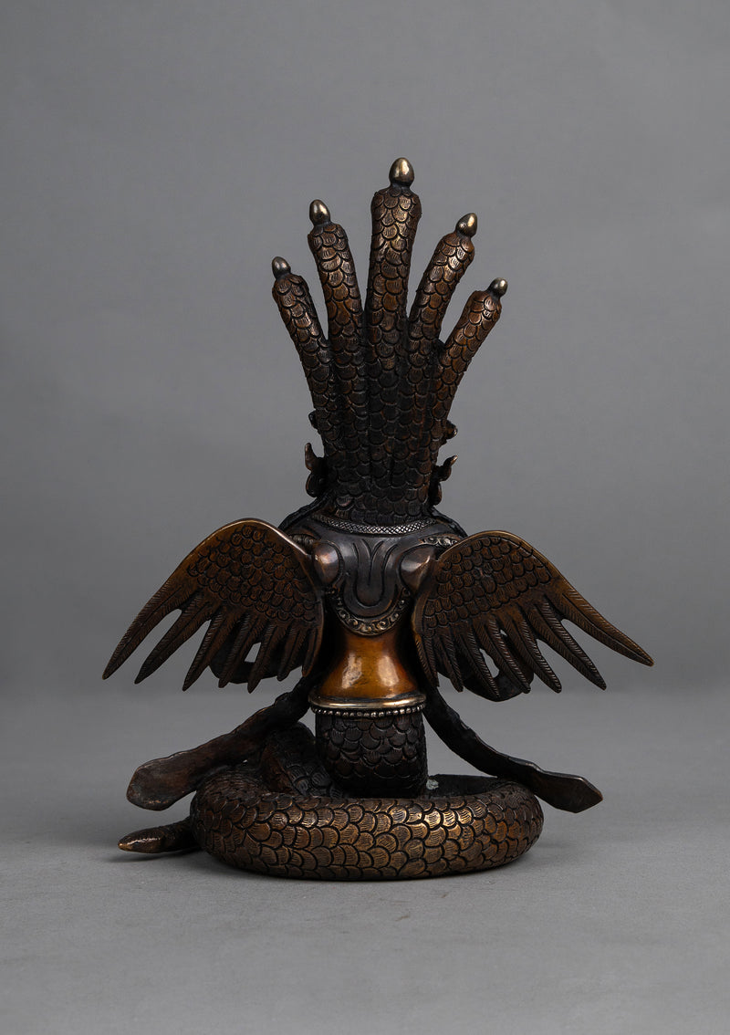 Copper Nagakanya Statue with Silver Highlights 9" H