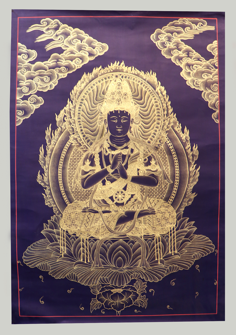 Vairocana Black and Gold Buddha Thangka Painting Japanese, Dainichi Nyorai