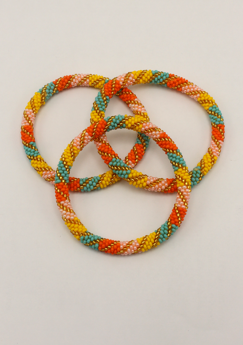 Yellow Orange stripes Roll  Beads Bracelet