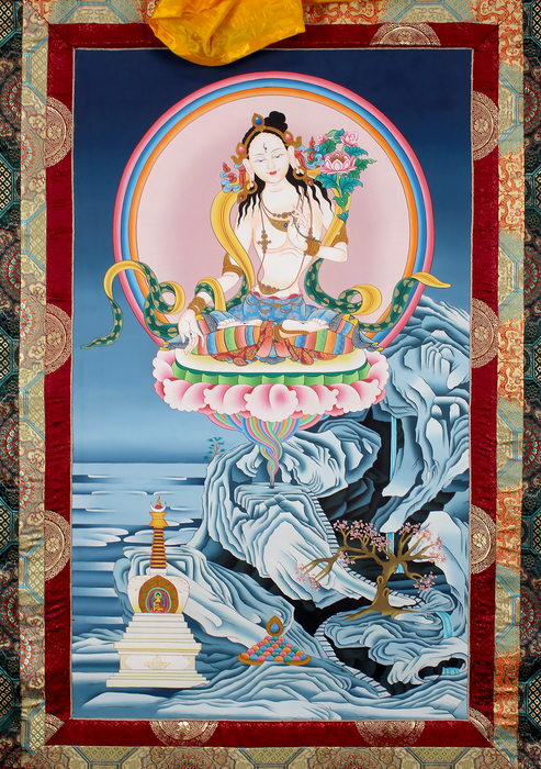 White Tara Brocade Thangka Painting