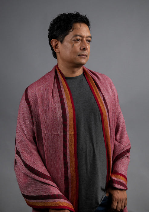 Crimson Herringbone Pashmina Shawl