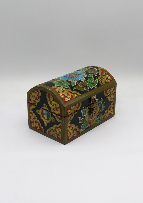 Handpainted Tibetan Wooden Optical Boxes with Flower - Medium