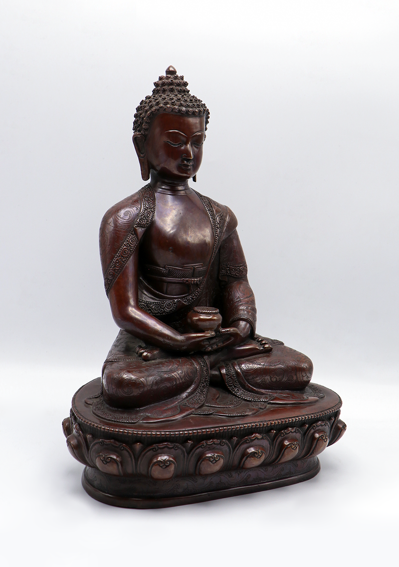Copper Oxidized Amitabha Buddha Statue 13"H