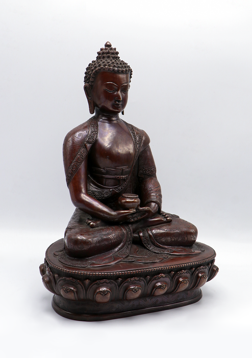 Copper Oxidized Amitabha Buddha Statue 13"H