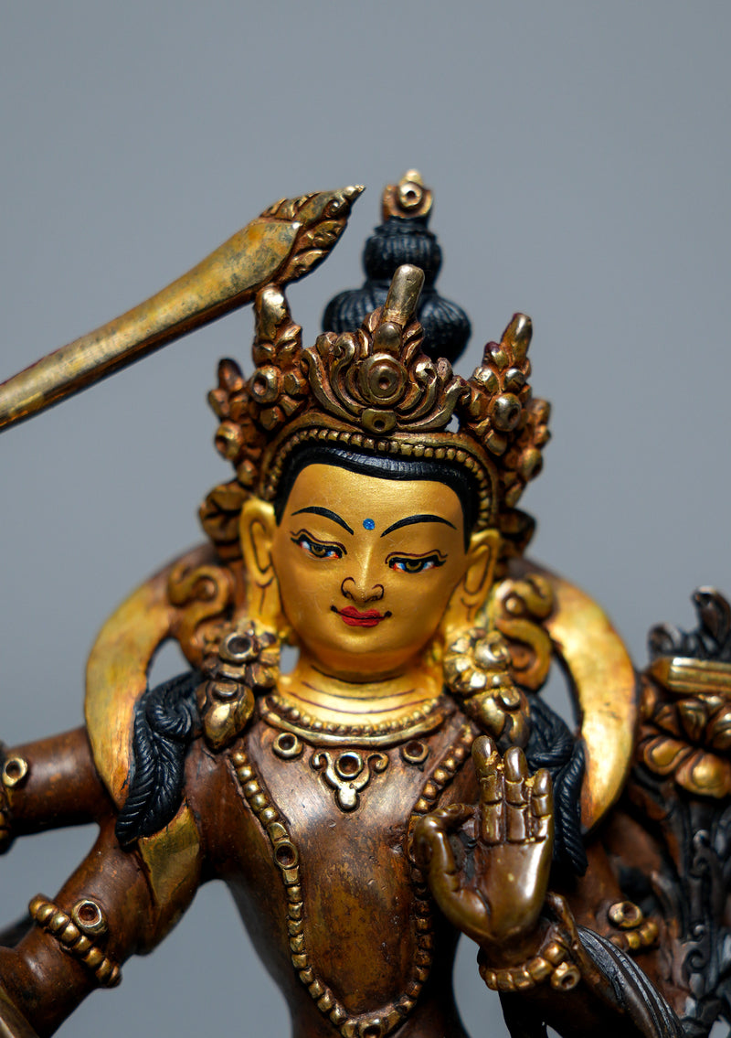 Partly Gold Plated Maha Manjushree Statue 6.25" H