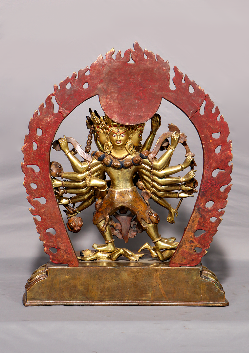 Old Style Gold Gilded Chakrasambhava Statue 14.5"H