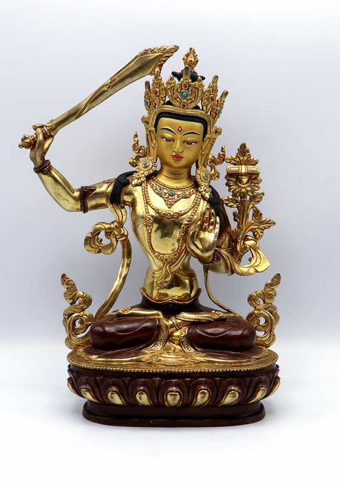 God of Wisdom 24 K Gold  Copper Manjushree Statue 13" H