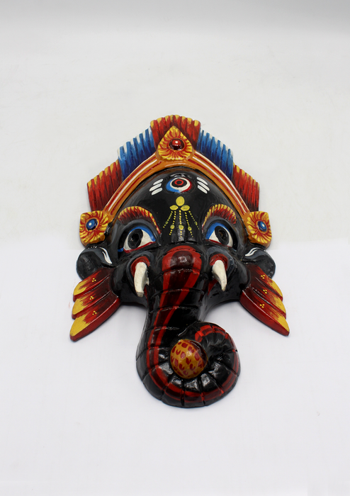 Hand Painted Little Ganesh Wall Hanging Mask - Black