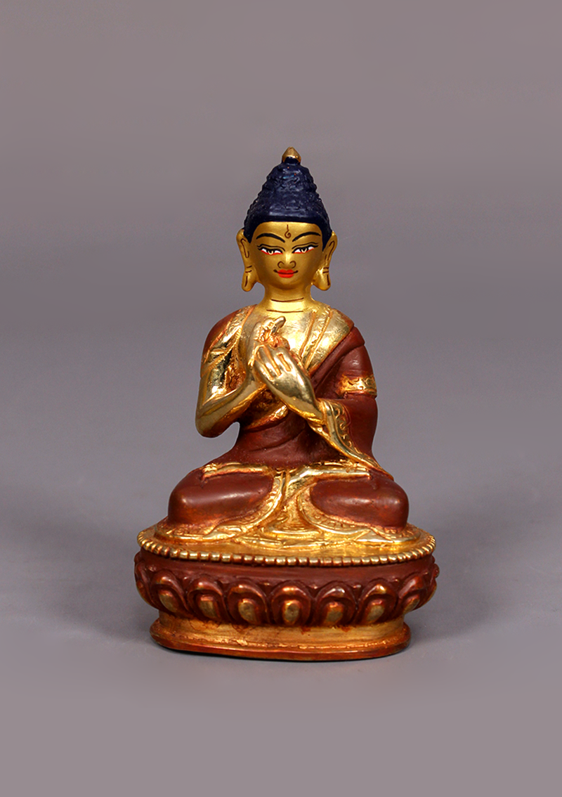 Partly Gold Plated Vairochana Buddha Statue 4"H