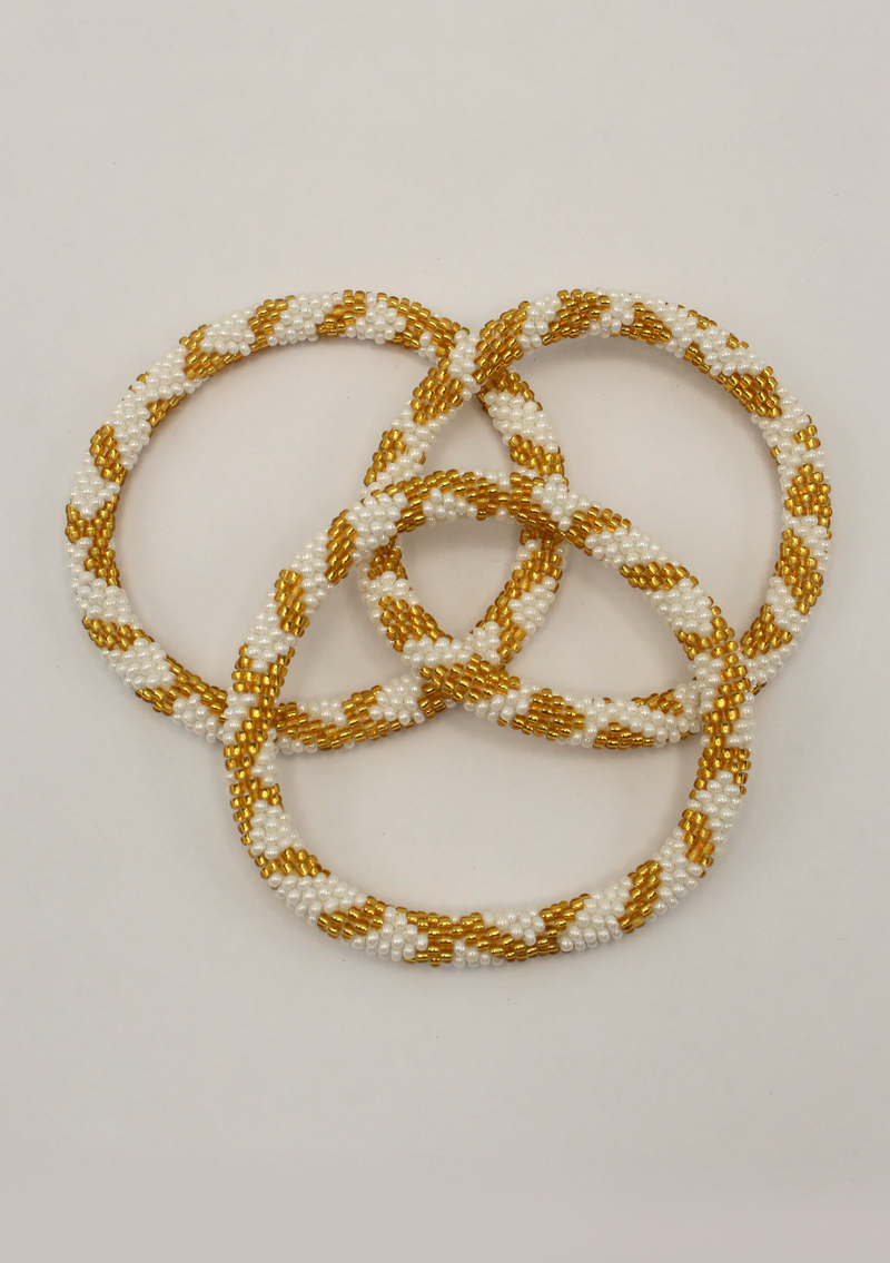 White Gold Spiral Glass Roll Beads Bracelet