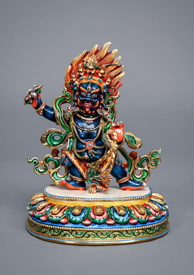 Handpainted Master Vajrapani Statue-Goldplated Copper 7.5" Himalayan Buddhist Protector