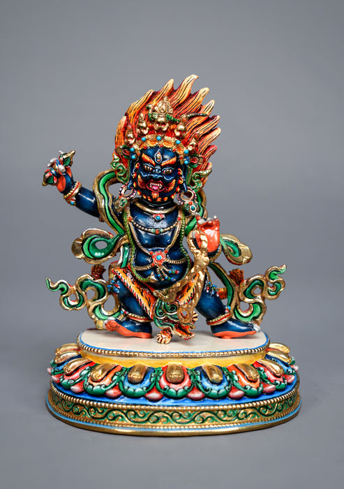 Handpainted Master Vajrapani Statue-Goldplated Copper 7.5" Himalayan Buddhist Protector