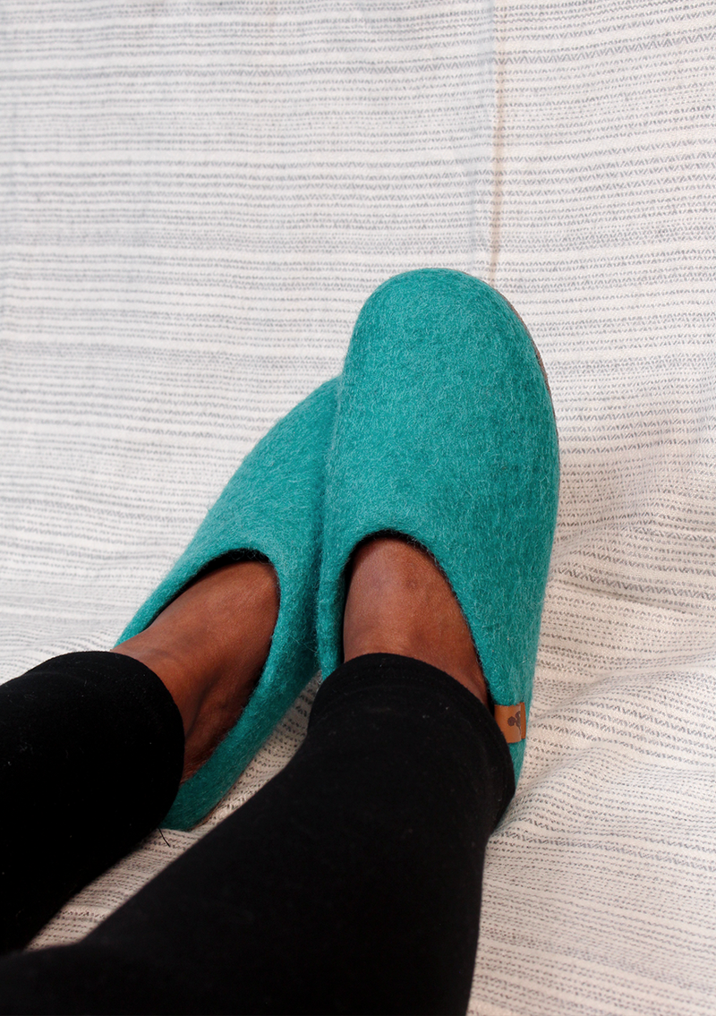 Handmade Sea Blue  Premium Classic Felt Slippers