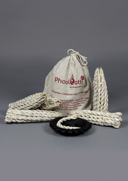 Phoolbatti Rope Incense with Spiral Clay Incense Burner