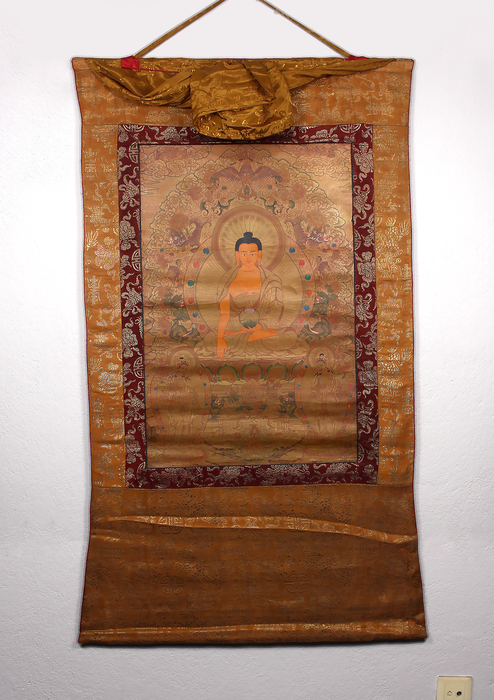 Shakyamuni Buddha Hongkong Silk Brocade Thangka Painting