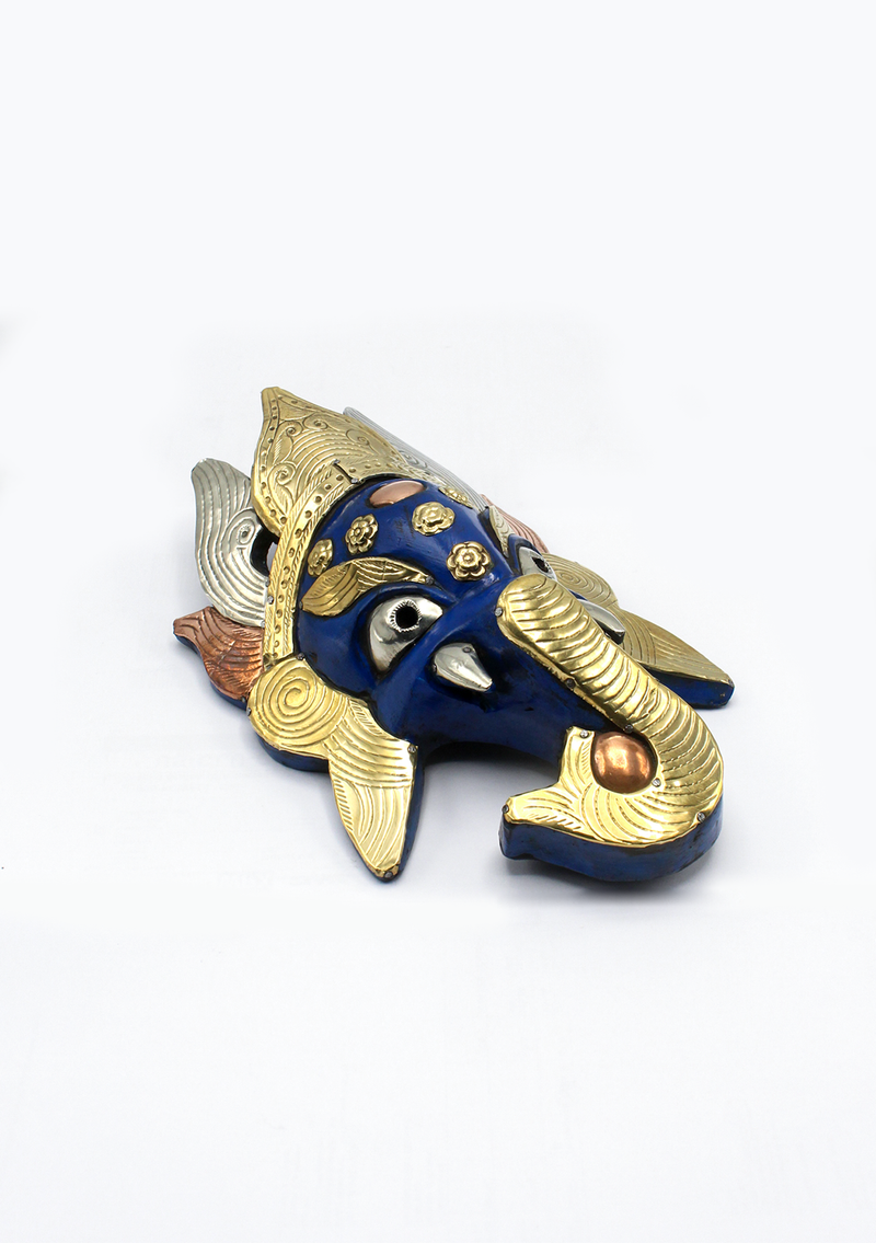 Hand Painted Blue Ganesh  Wooden Wall Hanging Mask