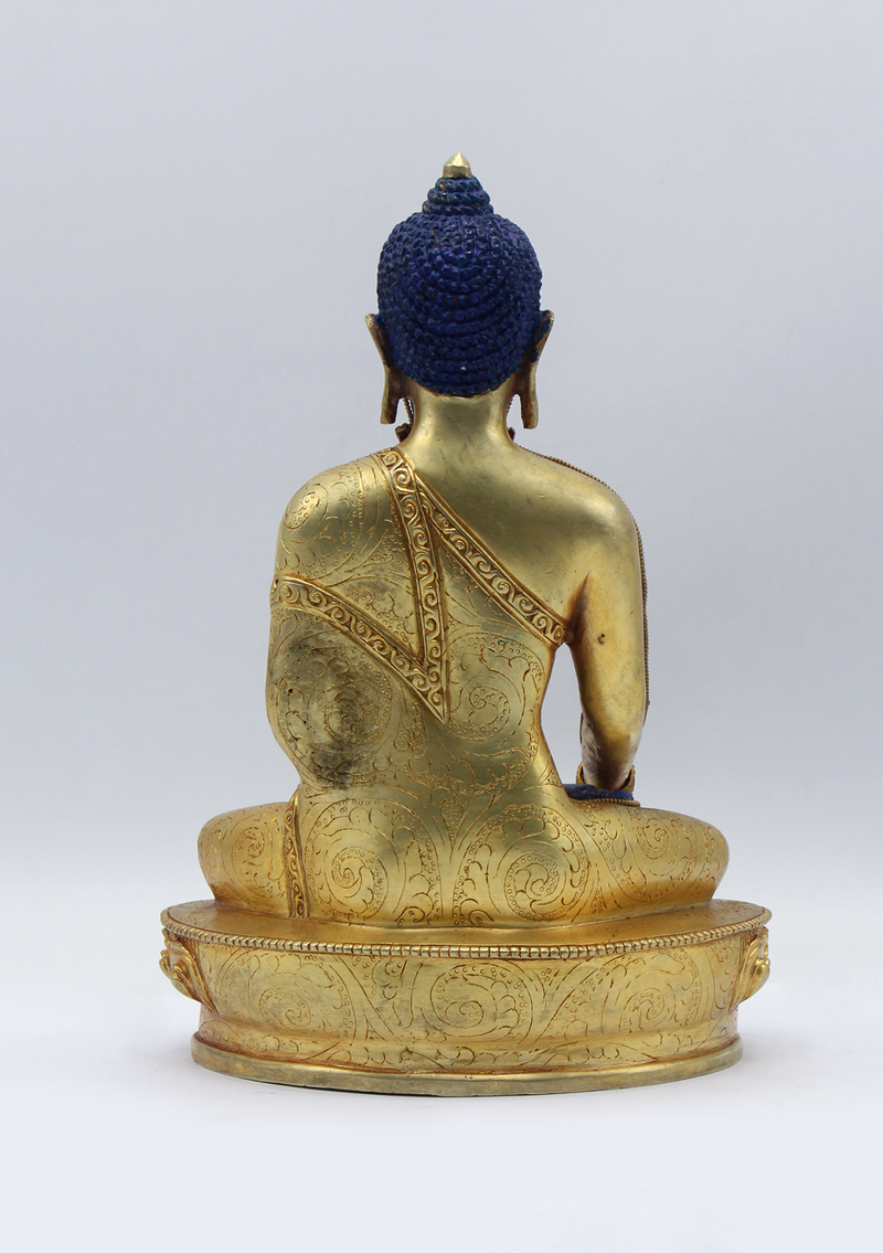 Lapis Lazuli Gold Plated Shakyamuni Buddha Statue 9"H
