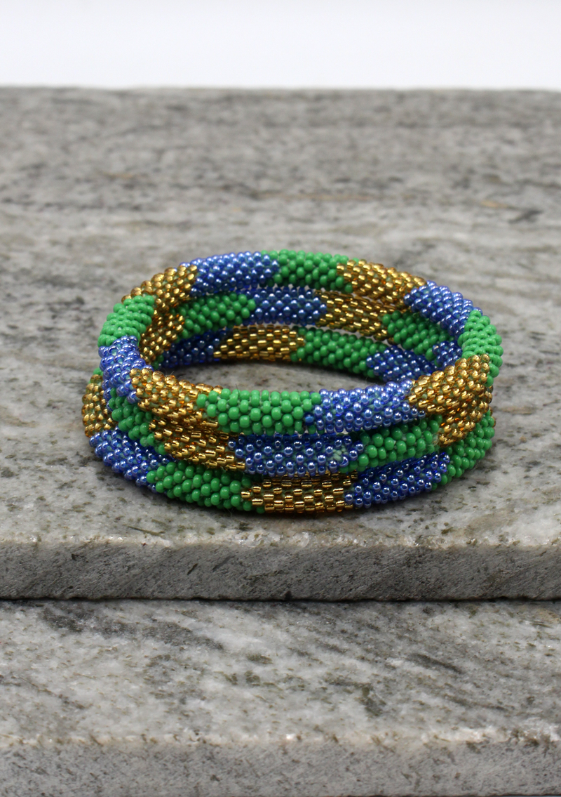 Golden Green Nepalese Roll on Beads Bracelet