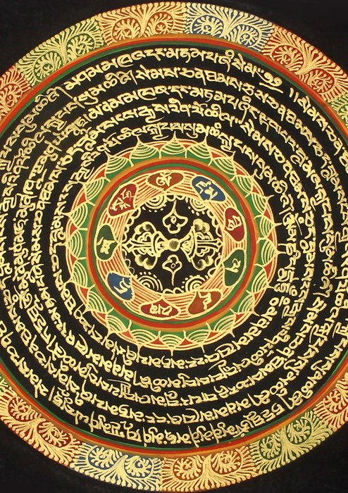 5 Line Om Mani Dorjee BlueThangka Painting