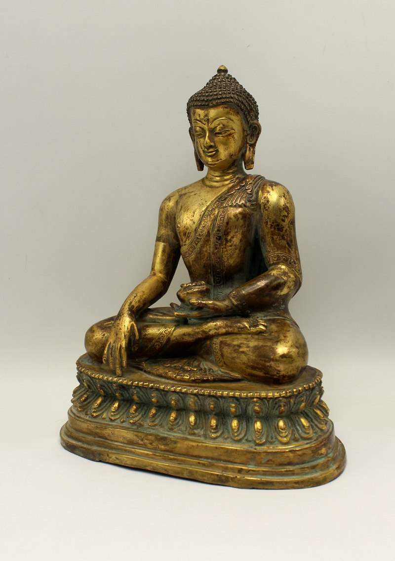 Antique Copper Gilted Shakyamuni Buddha Statue 8" H