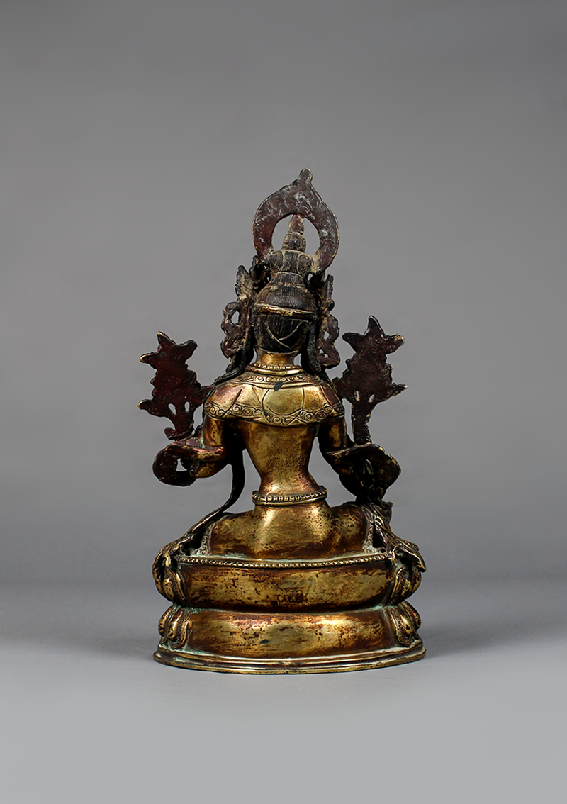 Antique Style  Gilted Green Tara Statue 8.5"