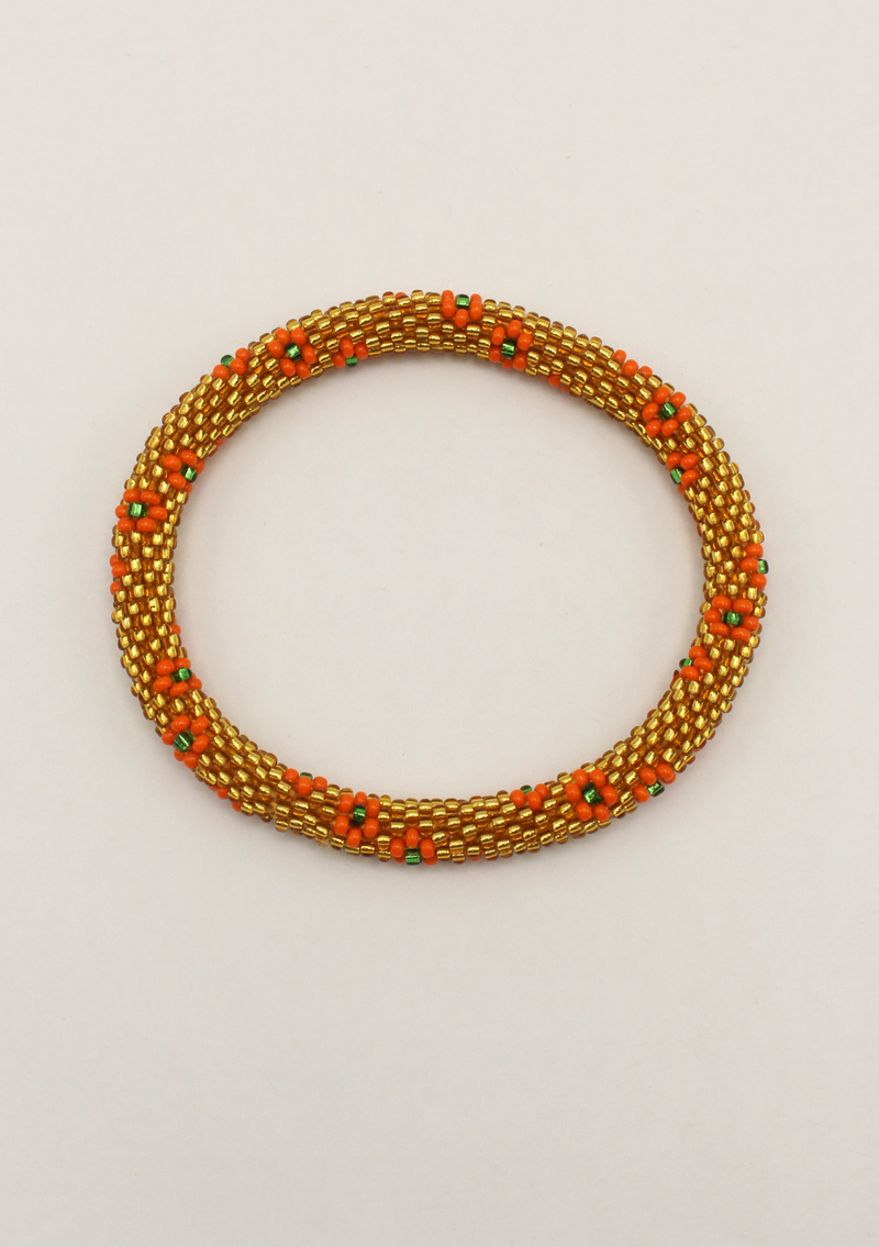Golden Orange Flower Roll Beads Bracelet