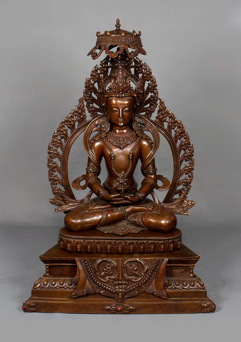 Oxidized Copper Aparmita Statue with Chatra 1.7 feet high