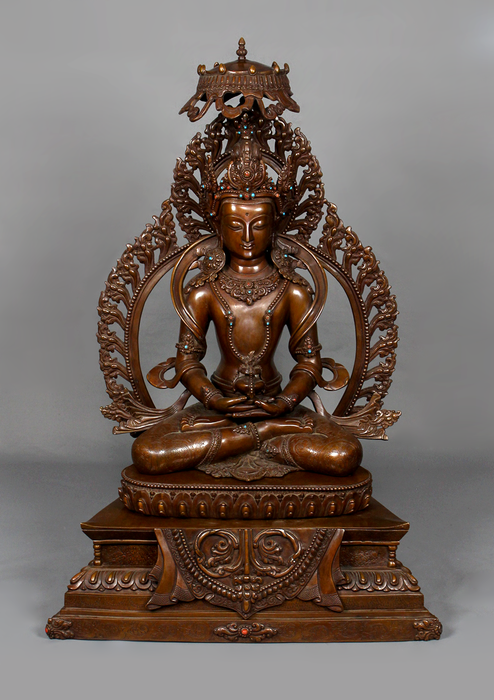 Oxidized Copper Aparmita with Chatra Statue 