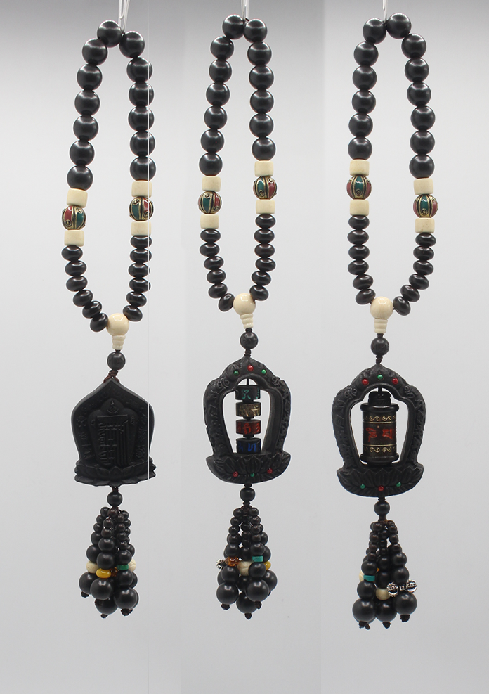 Tibetan Kalachakra Carved Wooden Car Hanging Amulet