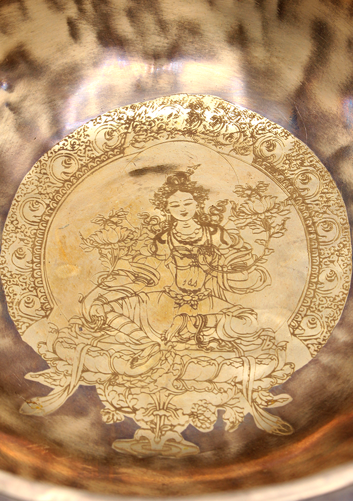 Full Moon Engraved Green Tara Singing Bowl Note B