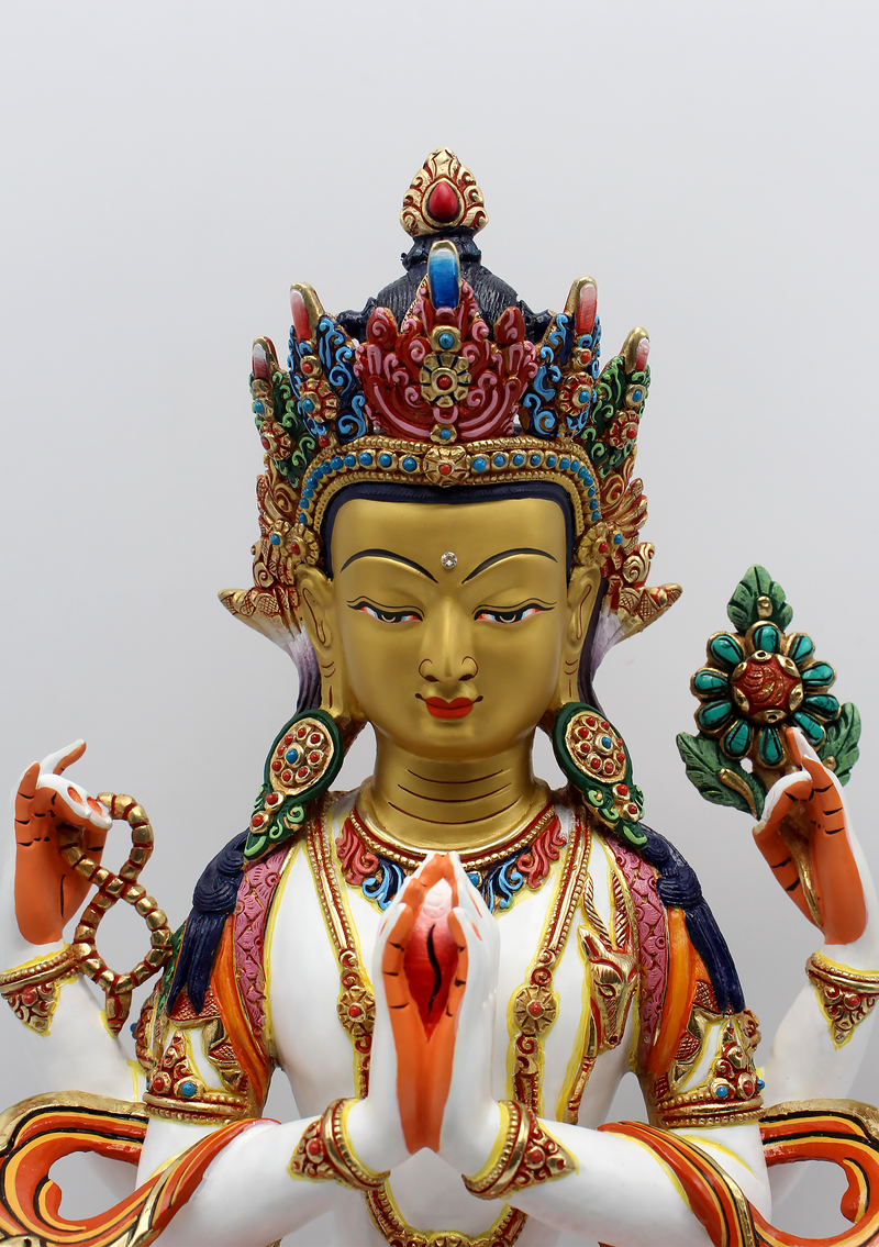 Hand-Painted Masterpiece Chenrezig Statue 13" H
