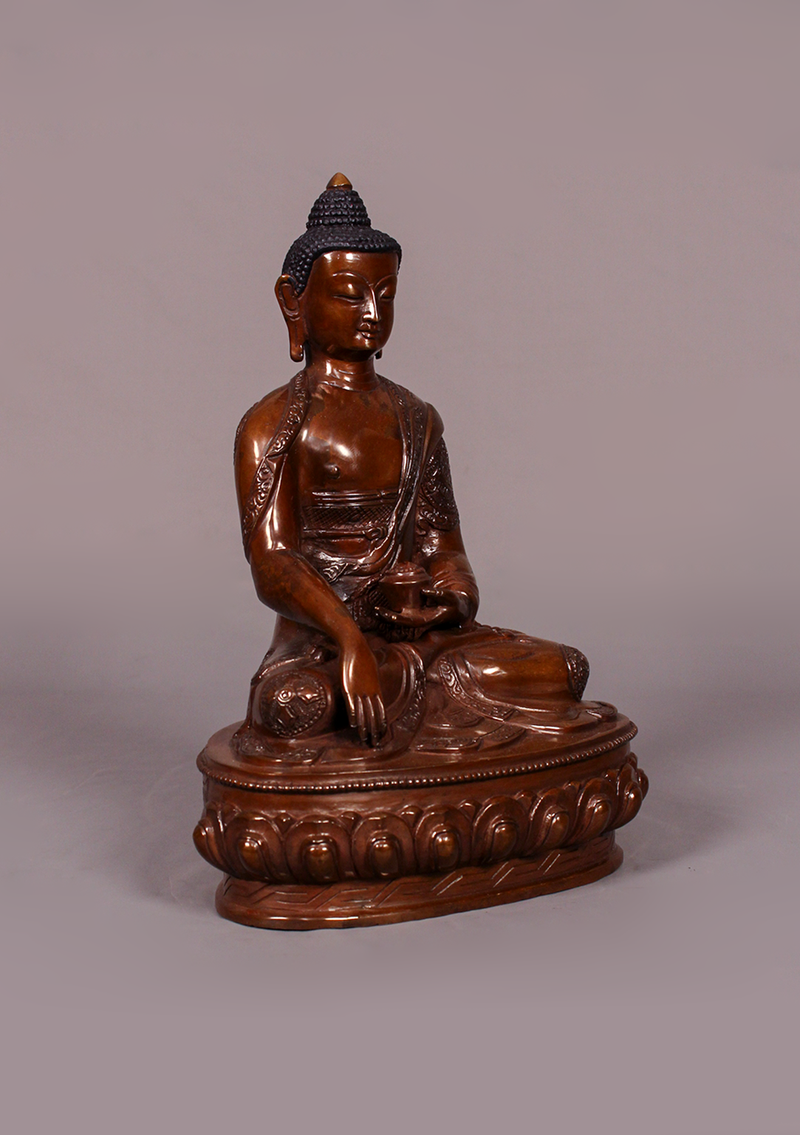 Oxidized Copper 8 Auspicious Symbol Shakyamuni Buddha Statue 9" H
