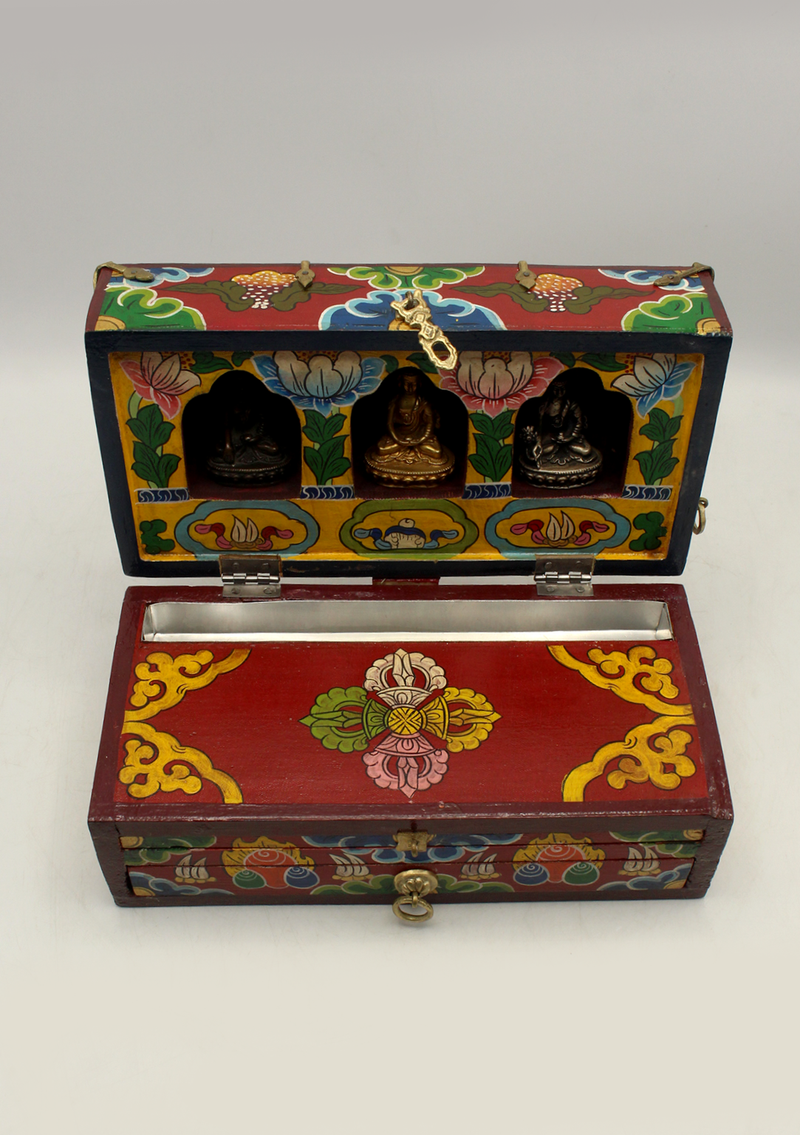 Handcrafted Wooden Buddhist Ritual Tibetan Altar Portable Shrine Box
