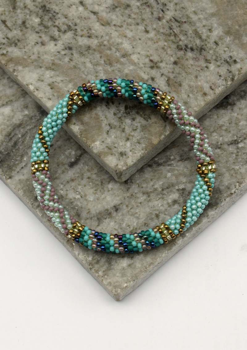 Blue Stripes Roll on Beads Bracelet