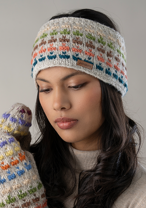 Beautiful Multicolor Handknitted Headband- Beige