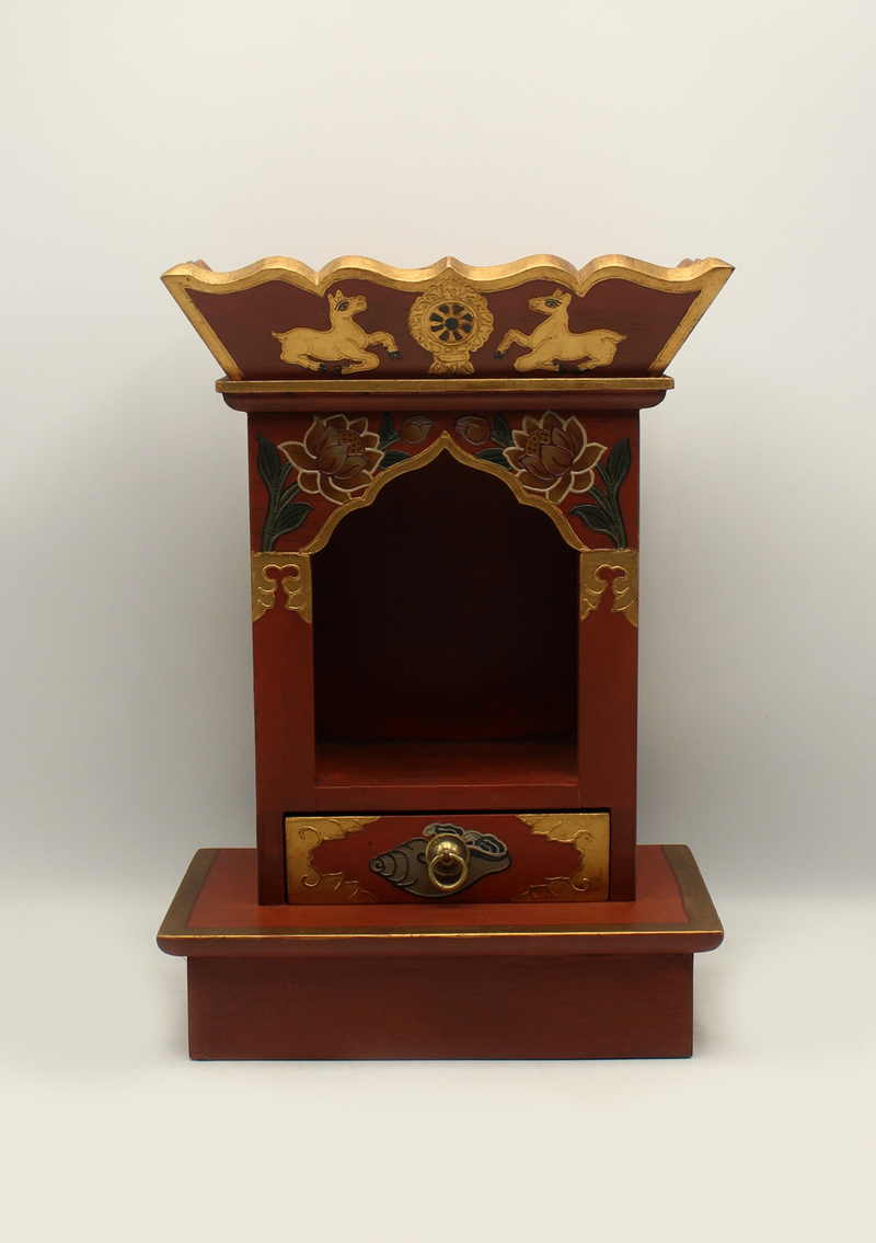 Handpainted Tibetan Wooden Shrine with Conch