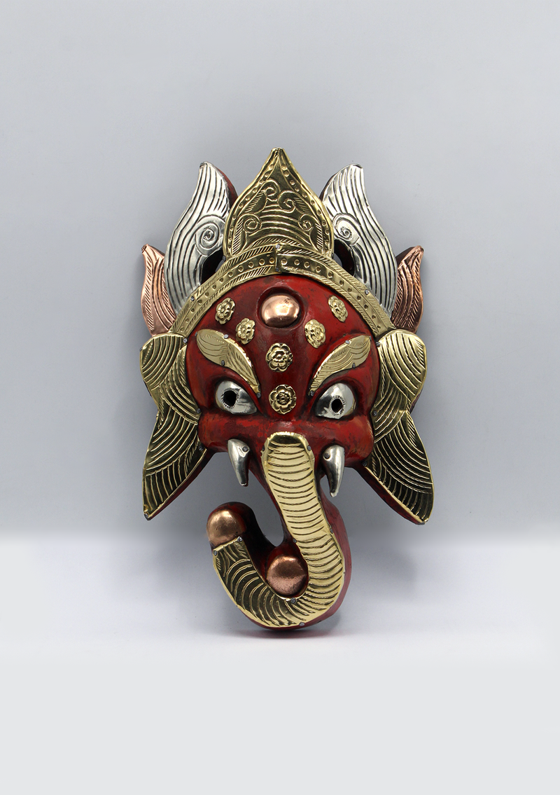 Hand Painted Ganesh Wall Hanging Mask- Red