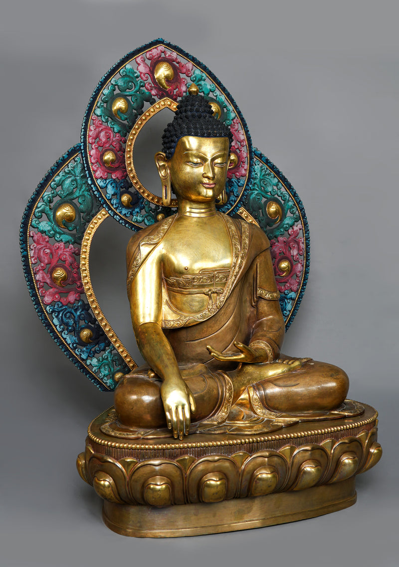 Partly Gold Plated Antique Style Shakyamuni Buddha Statue 2.6 feet High